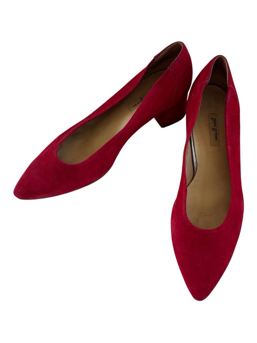 Paul Green Red Suede Pointed Toe Block Heel Pumps Size 7.5/EU 38Low Heel Classic